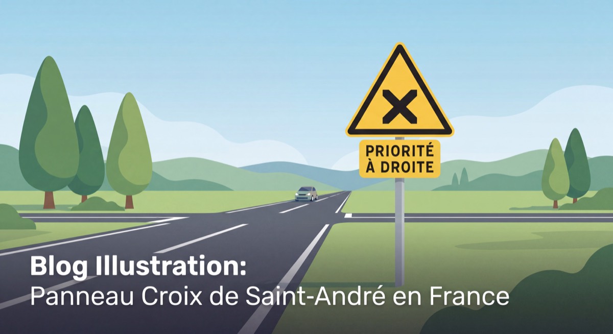 Panneau de priorité à droite (croix de Saint-André) en situation réelle sur une route française